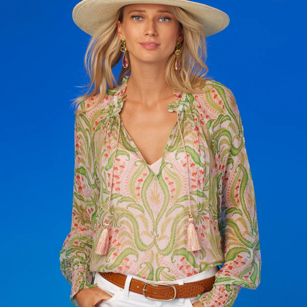 Nicoblu ARTEMISIA CHIFFON BLOUSE IN DELICATE FERNS chiffon top L - Picture 3 of 11